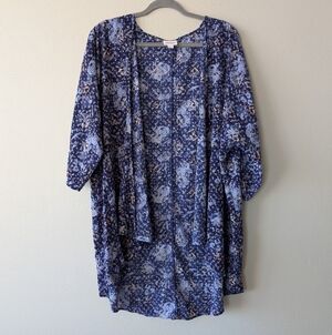 LulaRoe Blue Patterned Women's Cardigan Kimono Cover Up Size L High & Low